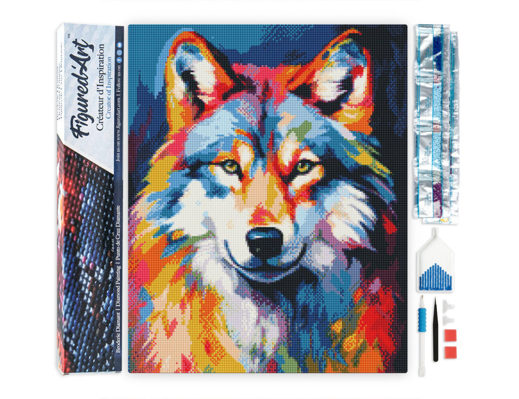 Broderie Diamant - Loup Coloré Abstrait