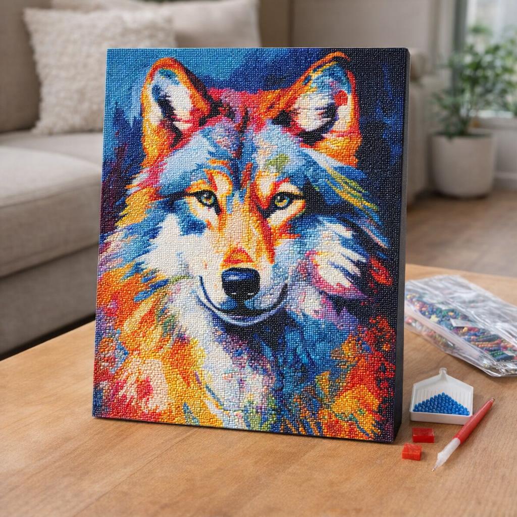 Broderie Diamant - Loup Coloré Abstrait