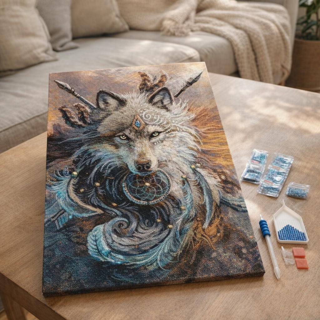 Broderie Diamant - Loup Combattant