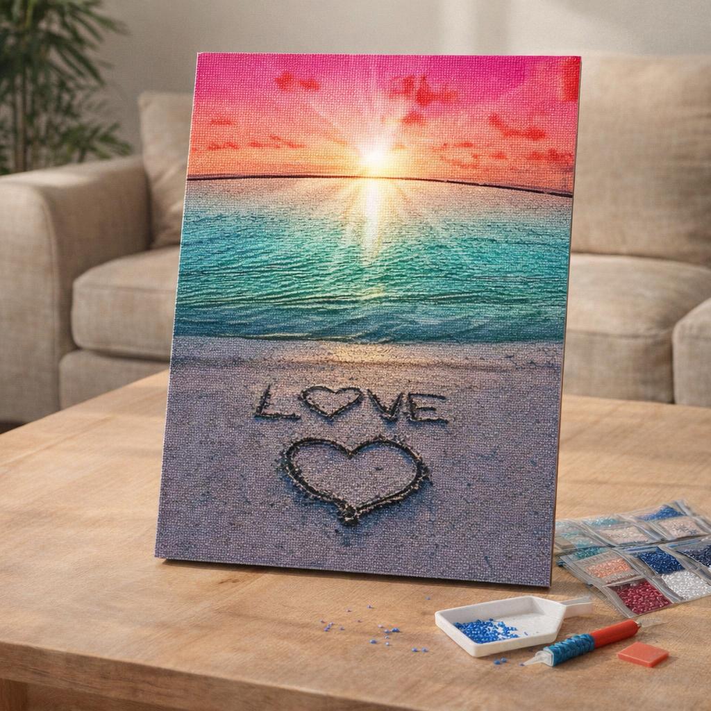 Broderie Diamant - Love sur le sable