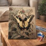 Broderie Diamant - Machaon et Fleurs blanches