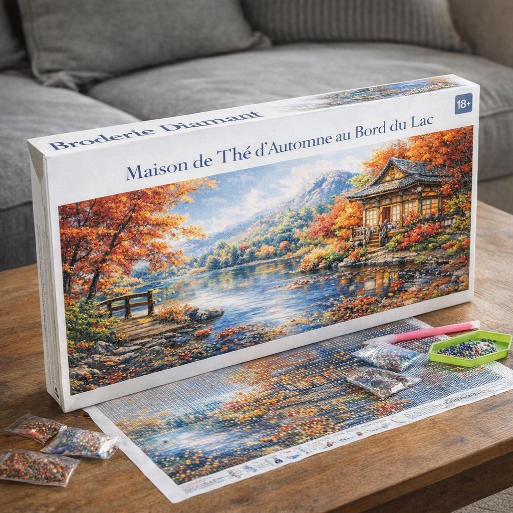 Broderie Diamant - Maison de Thé d’Automne au Bord du Lac