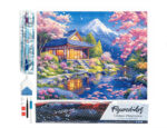 Broderie Diamant - Maison et Cerisiers en Fleurs près de l’Étang