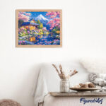 Broderie Diamant - Maison et Cerisiers en Fleurs près de l’Étang