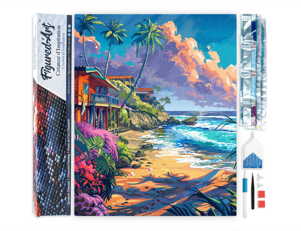 Broderie Diamant - Maisons en bord de plage