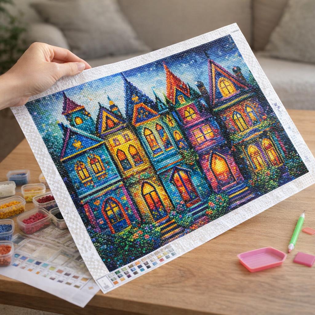 Broderie Diamant - Maisons gothiques colorées