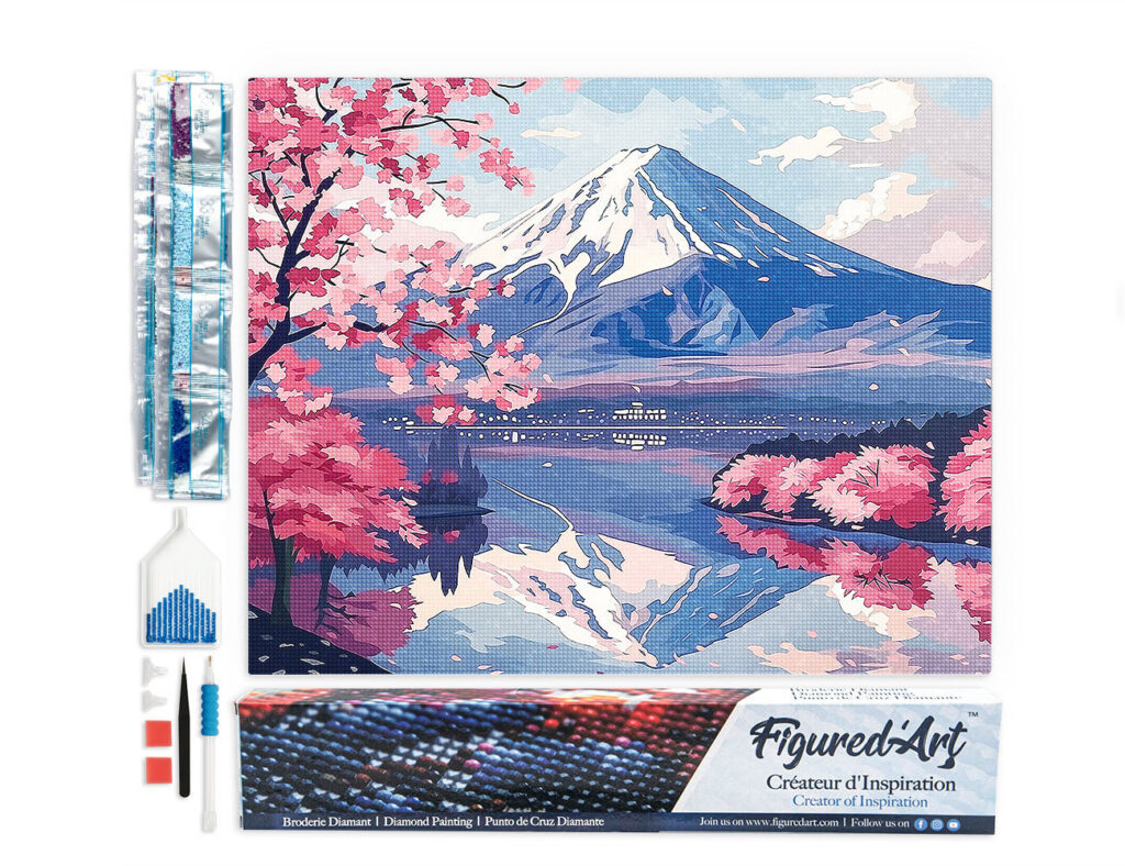 Broderie Diamant - Mont Fuji et Lac aux Cerisiers en Fleurs