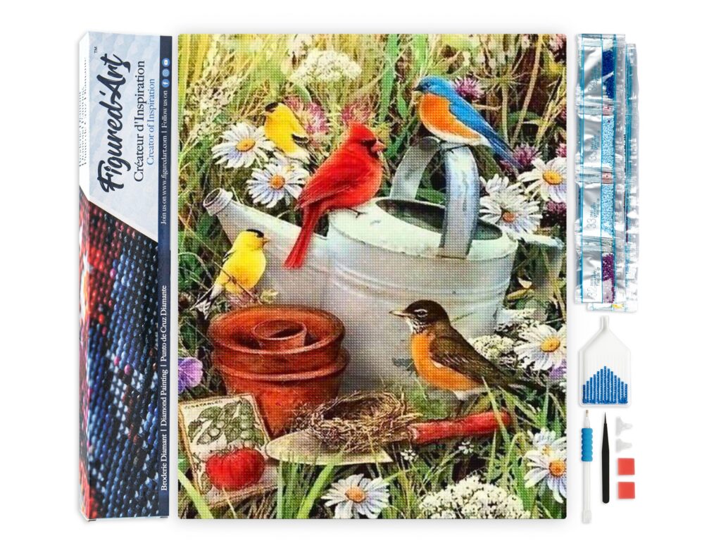 Broderie Diamant - Oiseaux dans le Jardin