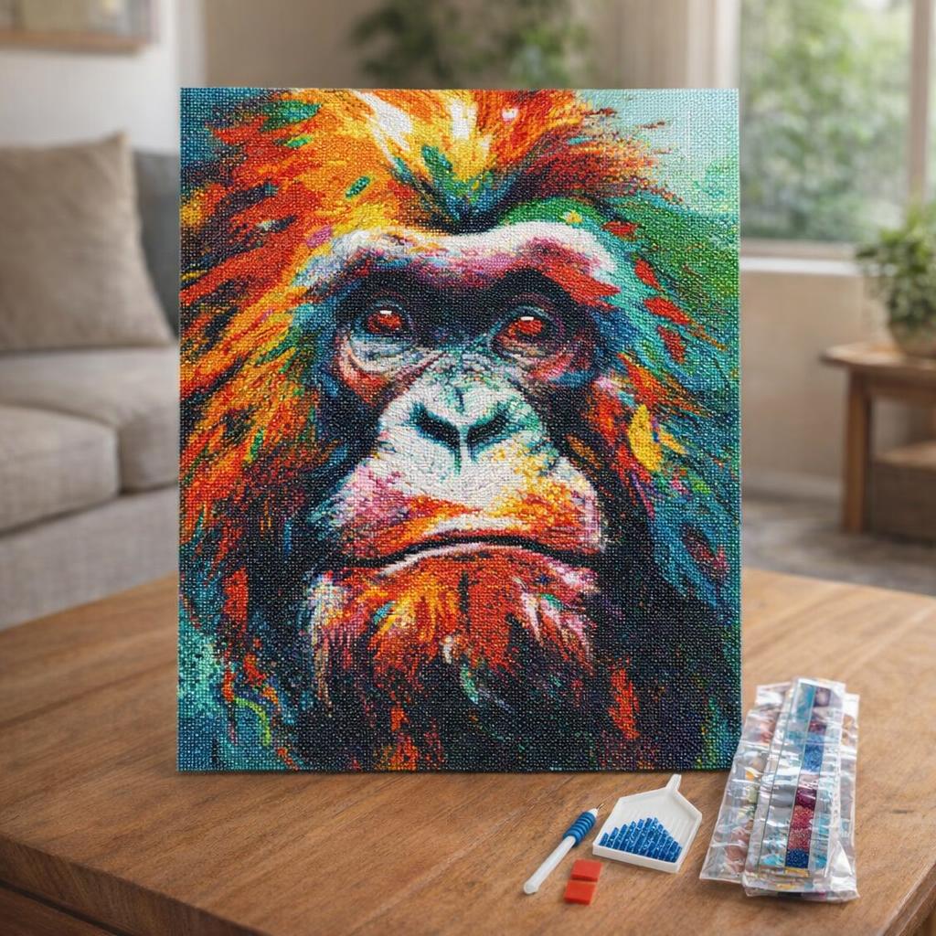 Broderie Diamant - Orang-outan Coloré Abstrait
