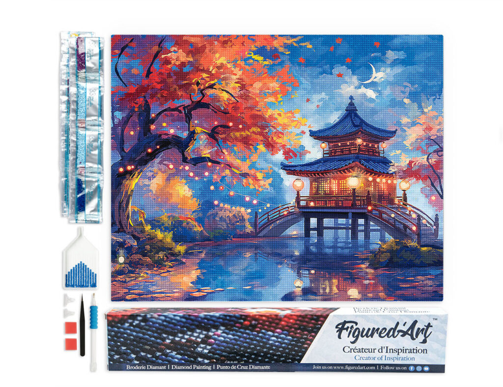 Broderie Diamant - Pagode par une Nuit d’Automne