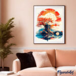 Broderie Diamant - Pagode sous le Soleil Levant