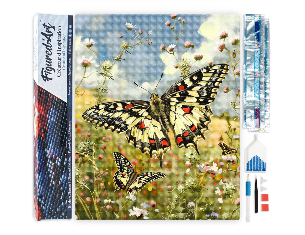 Broderie Diamant - Papillon Proserpine et Fleurs des Champs