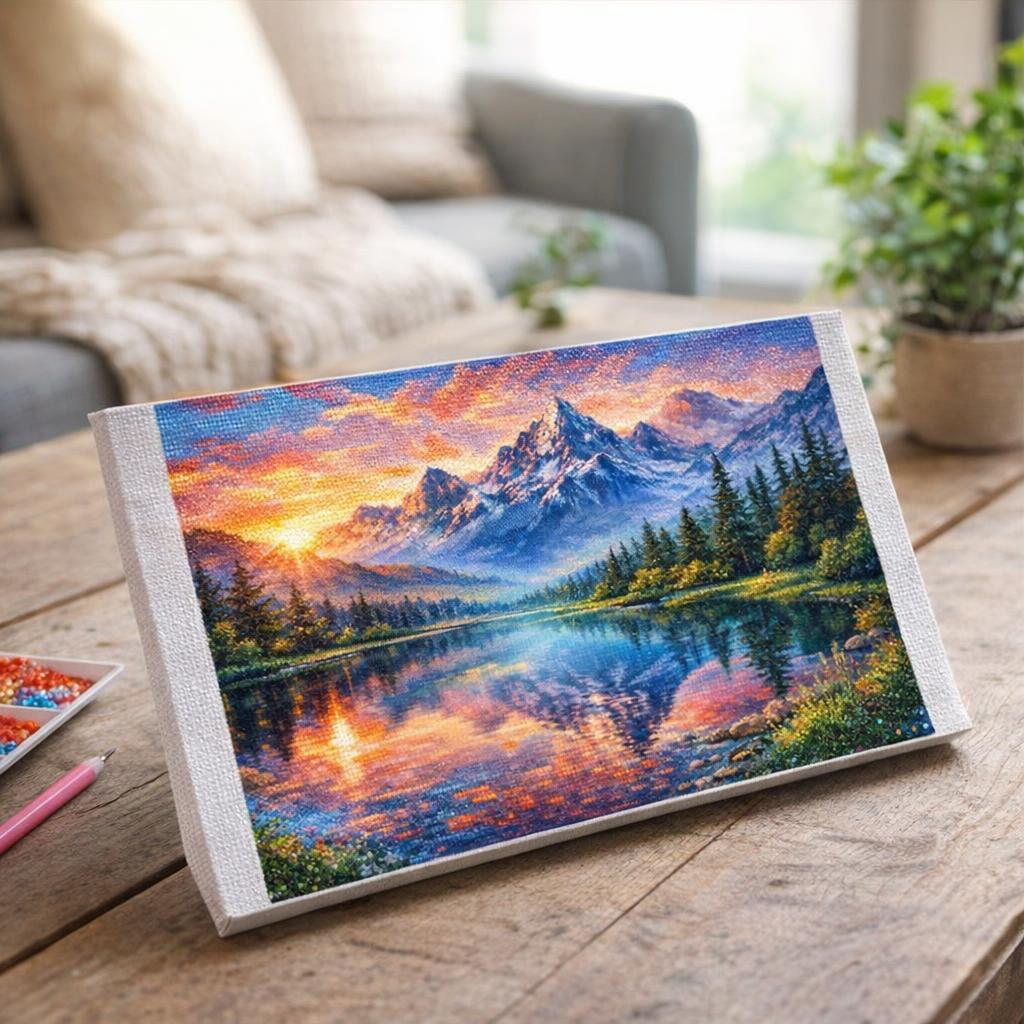 Broderie Diamant - Paysage de Montagne et Lac