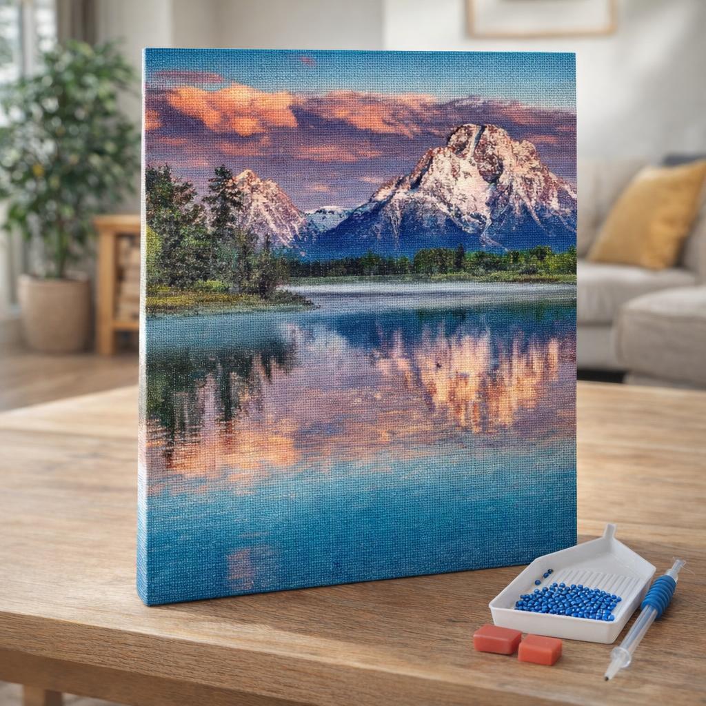 Broderie Diamant - Paysage de Montagne et Lac