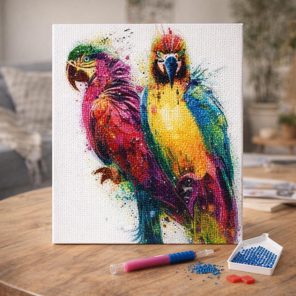 Broderie Diamant - Perroquets en Peinture