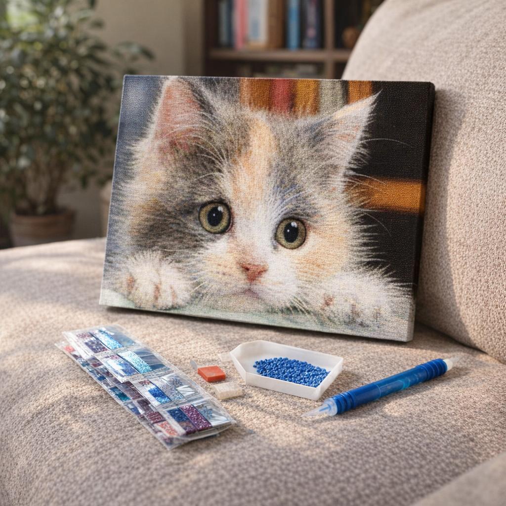 Broderie Diamant - Petit Chat curieux