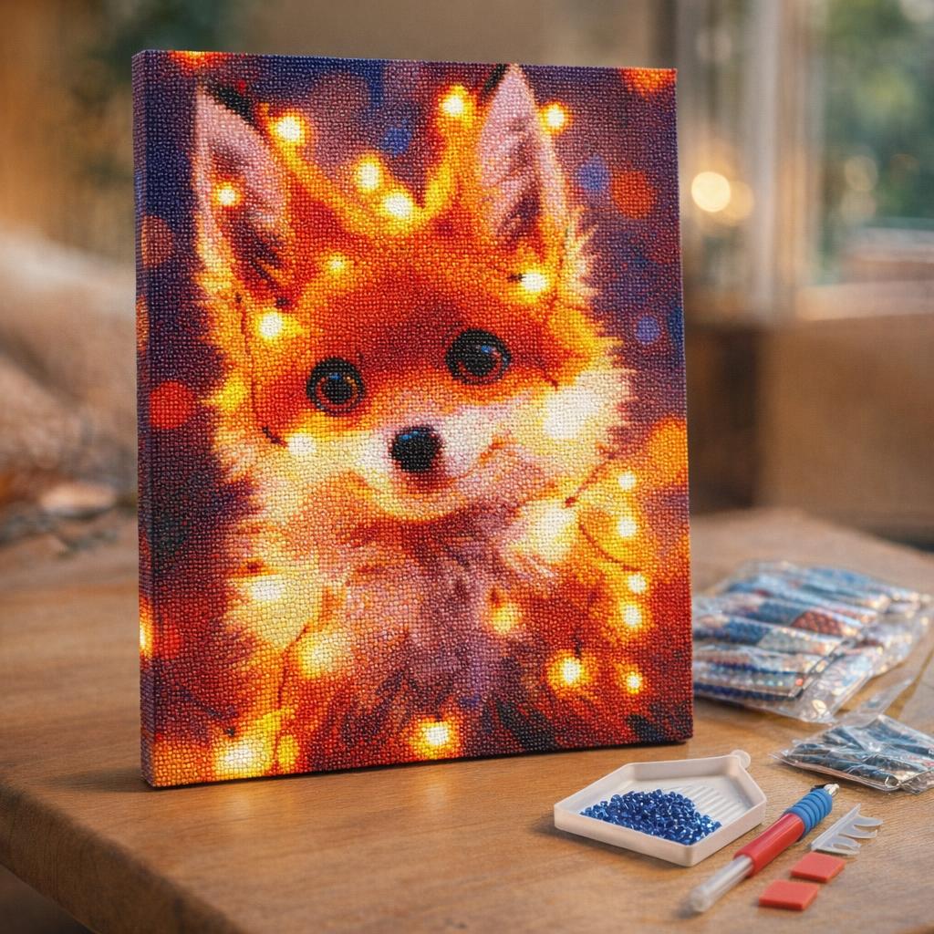 Broderie Diamant - Petit renard et guirlande éclairée