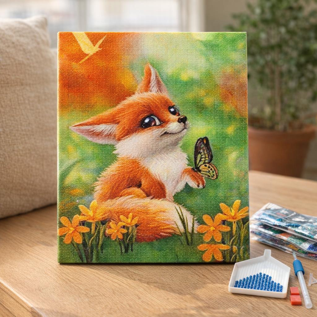 Broderie Diamant - Petit Renard et Papillon