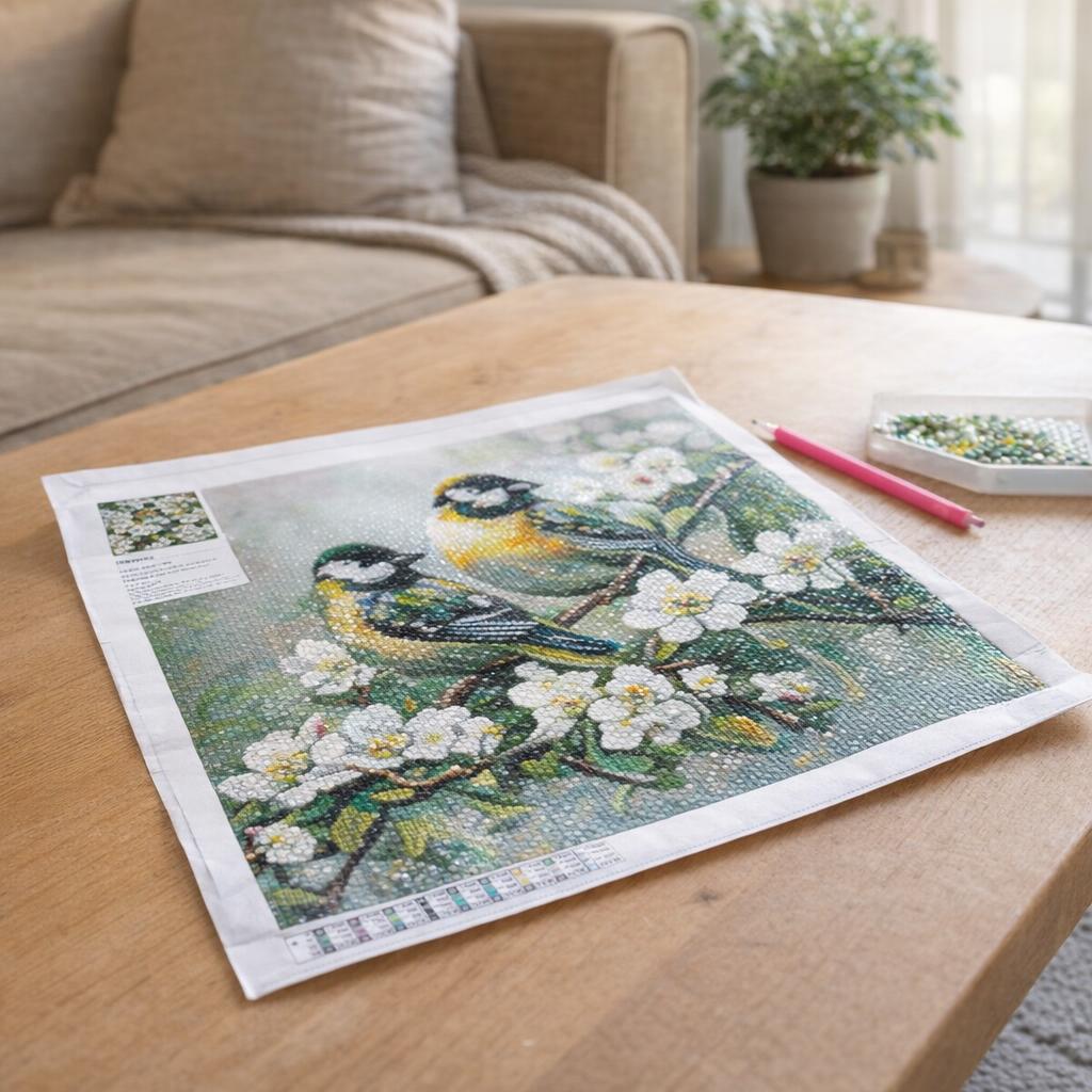 Oiseaux fleurs blanches