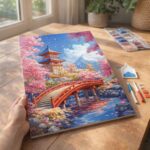 Broderie Diamant - Pont Rouge et Cerisiers en Fleurs