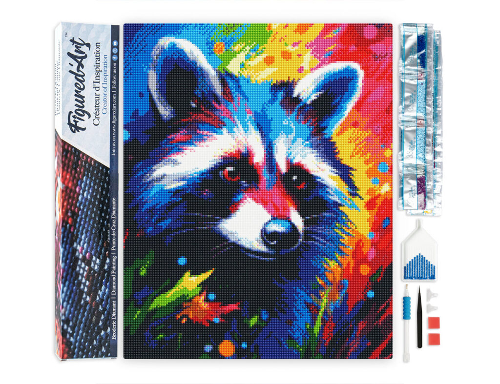 Broderie Diamant - Raton laveur Coloré Abstrait