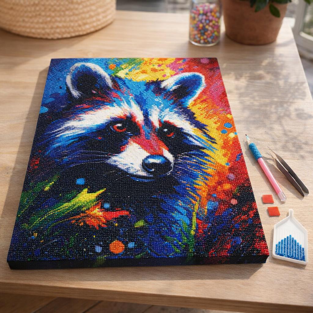 Broderie Diamant - Raton laveur Coloré Abstrait