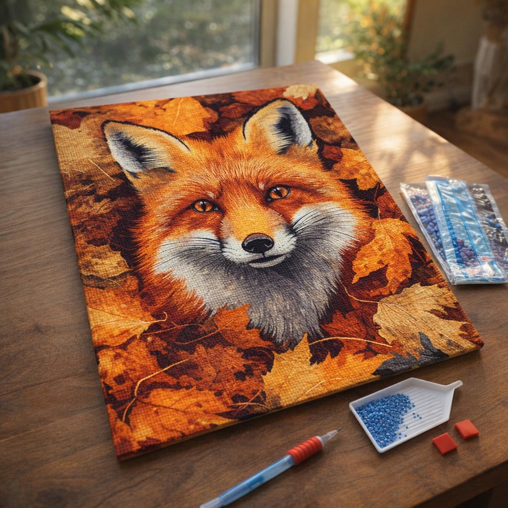Broderie Diamant - Renard dans les feuilles d'Automne