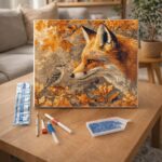 Broderie Diamant - Renard et oiseau en Automne