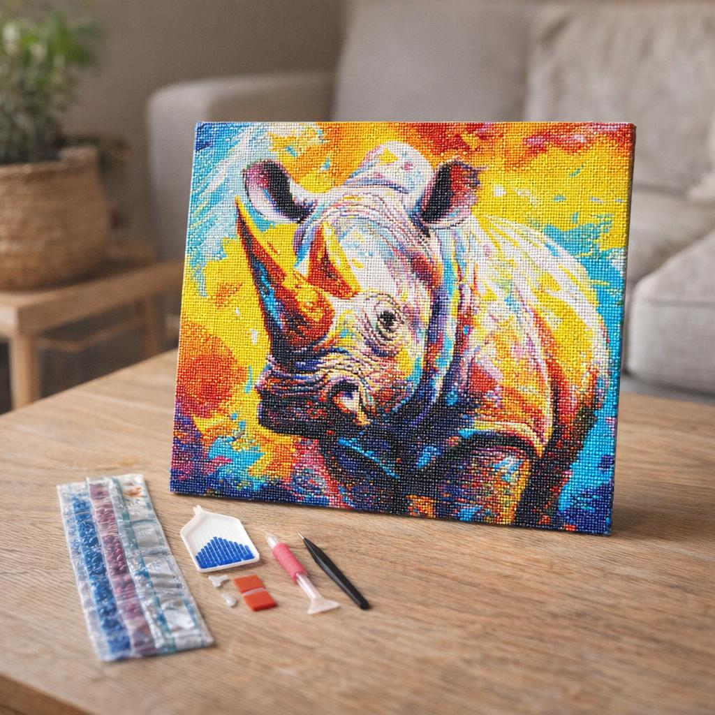 Broderie Diamant - Rhinocéros Coloré Abstrait