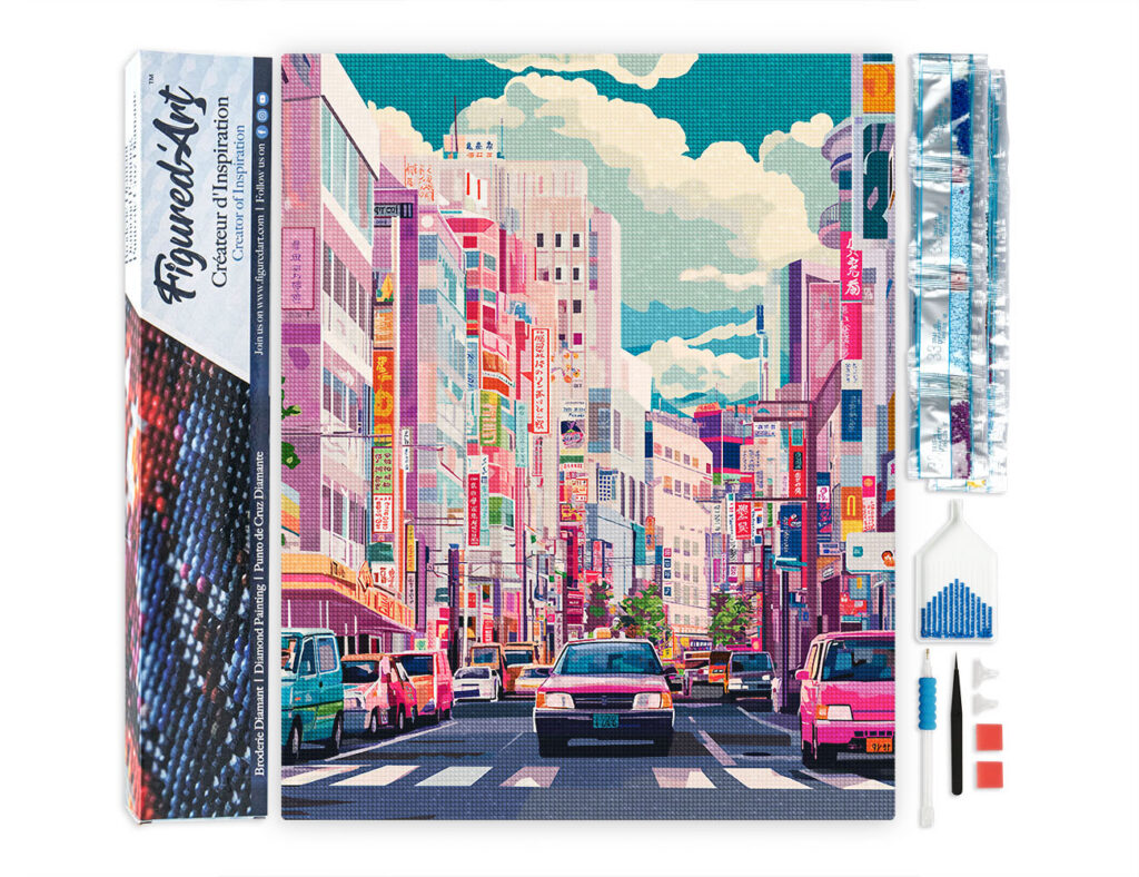 Broderie Diamant - Rue Animée du Japon