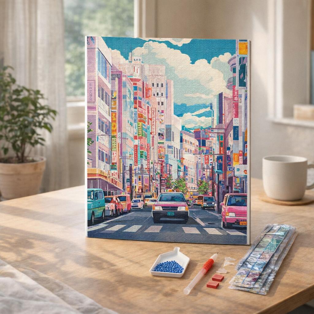 Broderie Diamant - Rue Animée du Japon