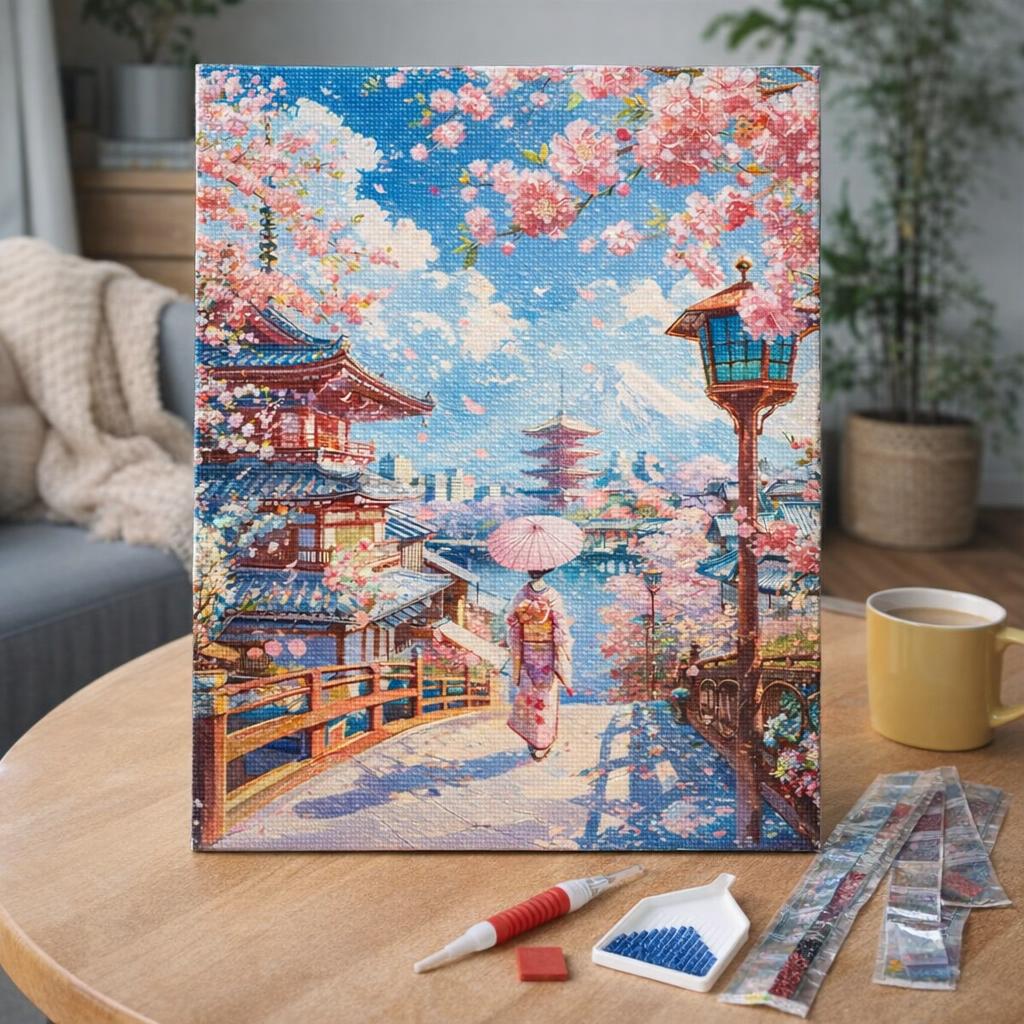 Broderie Diamant - Rue des Cerisiers en Fleurs à Kyoto