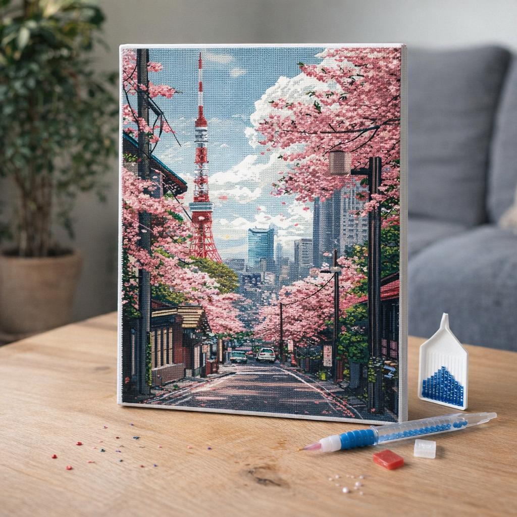 Broderie Diamant - Rue des Cerisiers en Fleurs à Tokyo