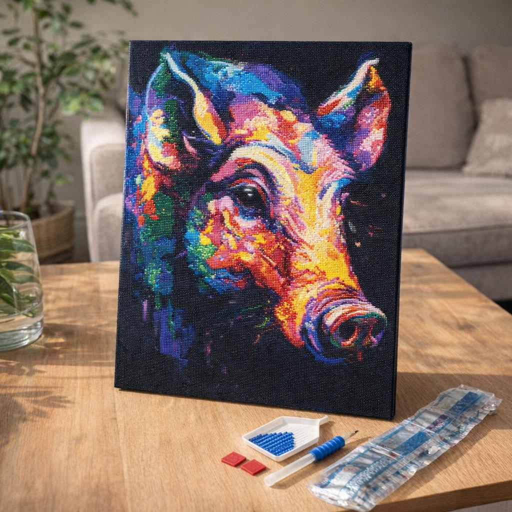 Broderie Diamant - Sanglier Coloré Abstrait