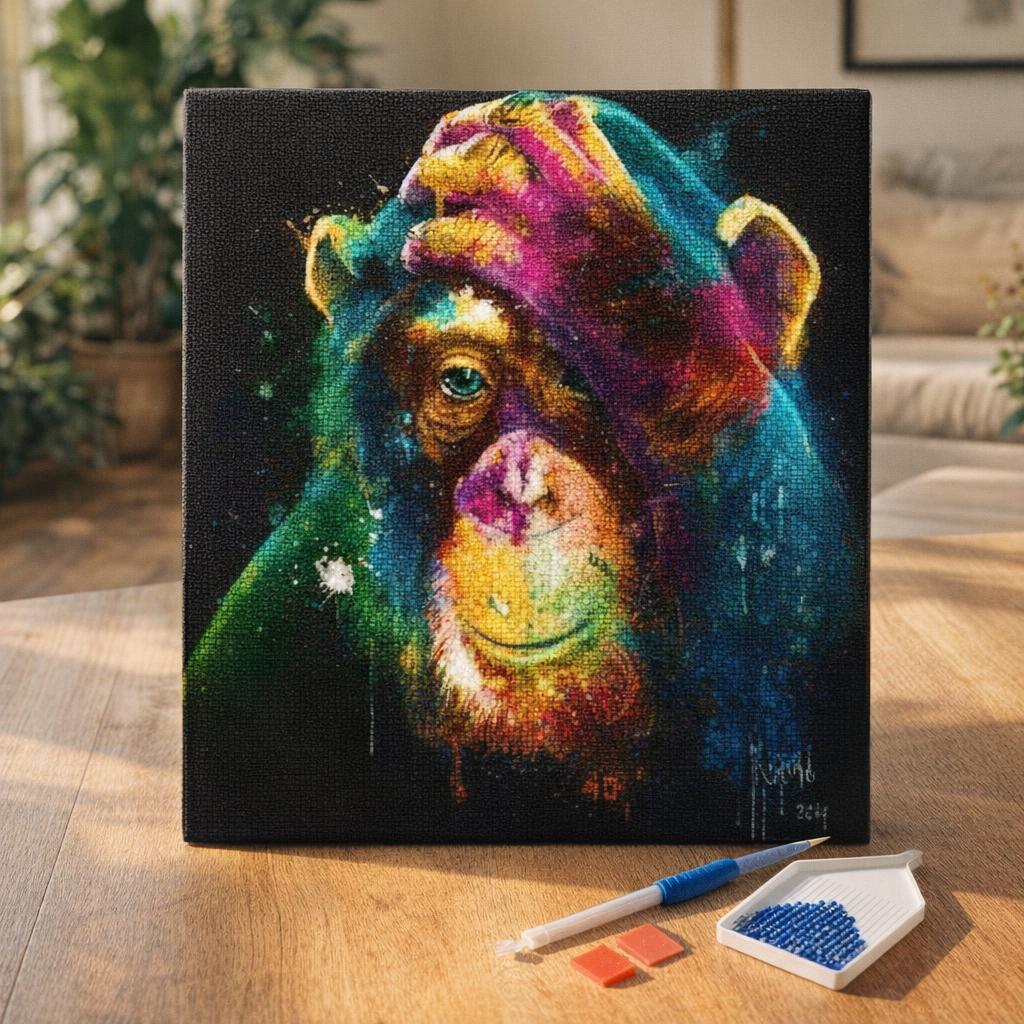 Broderie Diamant - Singe en Couleur