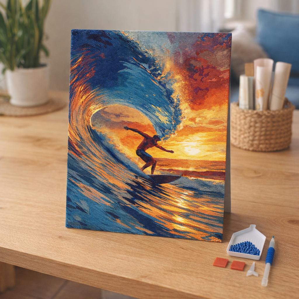 Broderie Diamant - Surf sur grande vague