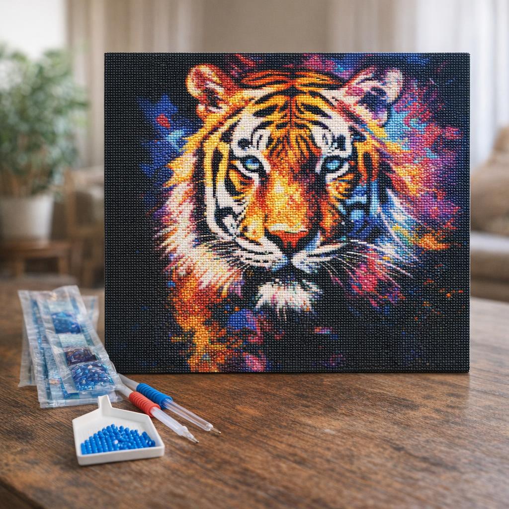 Broderie Diamant - Tigre Coloré Abstrait