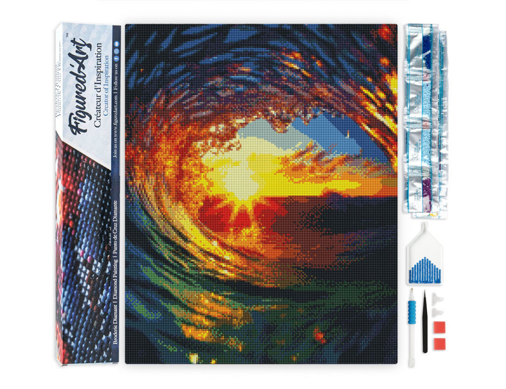 Broderie Diamant - Vague et coucher de soleil