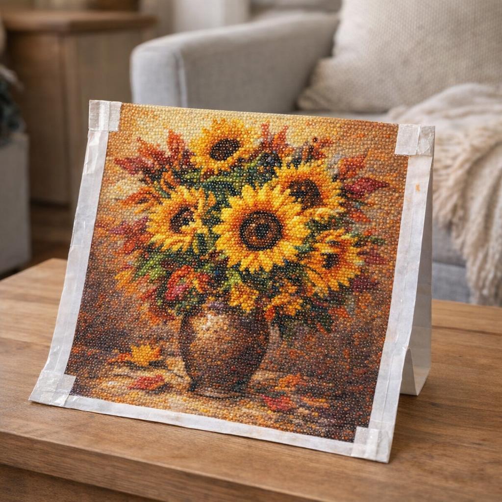 Broderie Diamant - Vase de tournesols automnal