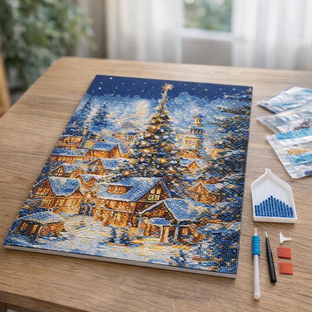 Broderie Diamant - Village de Noël Étincelant