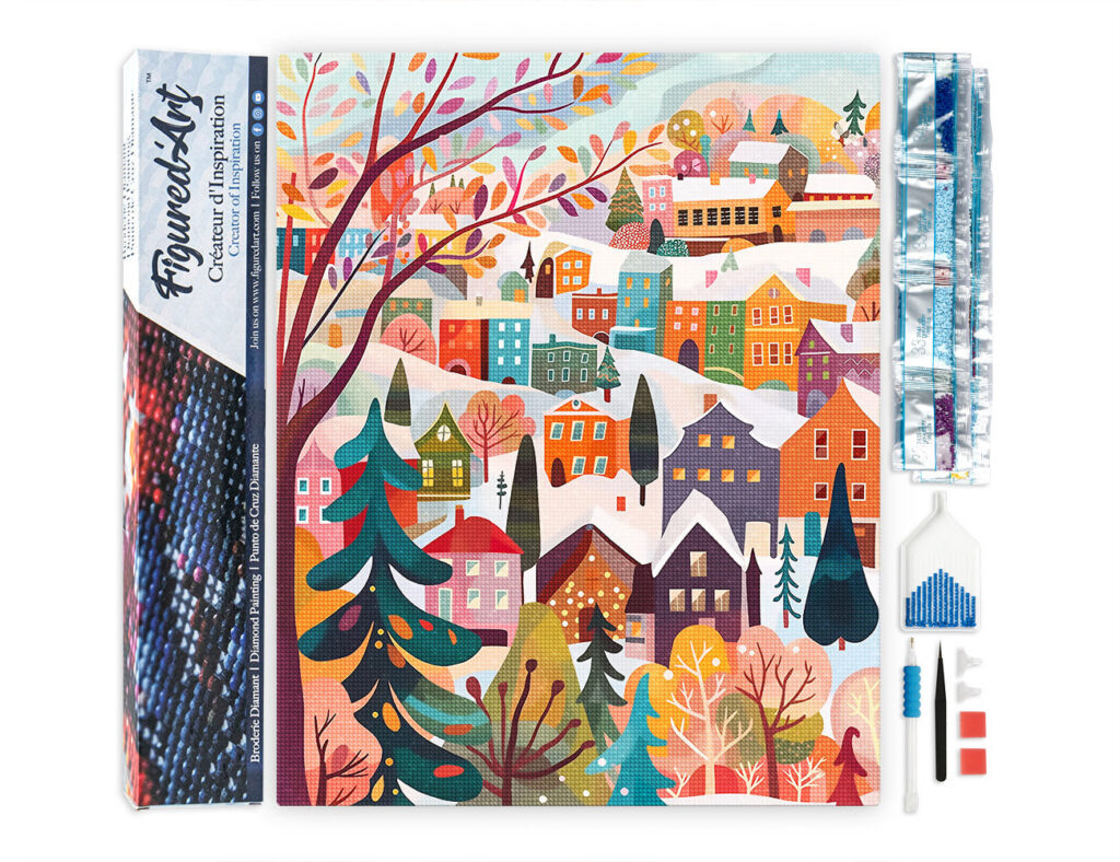 Broderie Diamant - Village Hivernal Coloré
