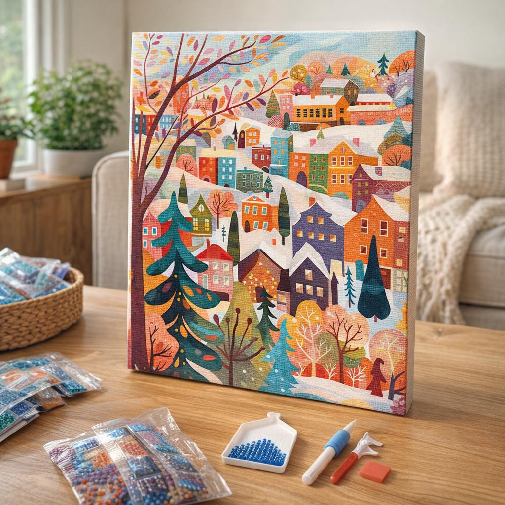 Broderie Diamant - Village Hivernal Coloré