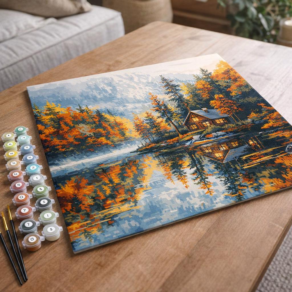 Cabane au bord du Lac en Automne - Toile roulée