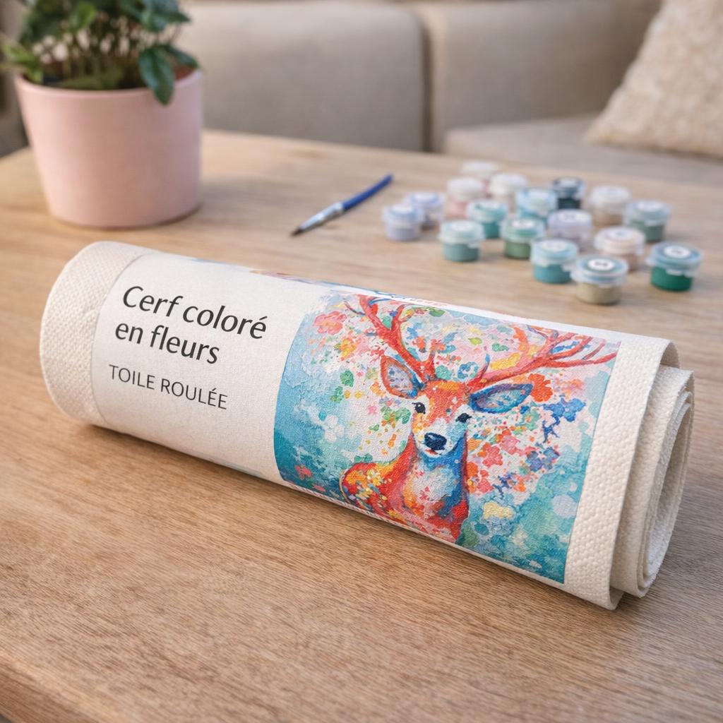 Cerf coloré en fleurs - Toile roulée