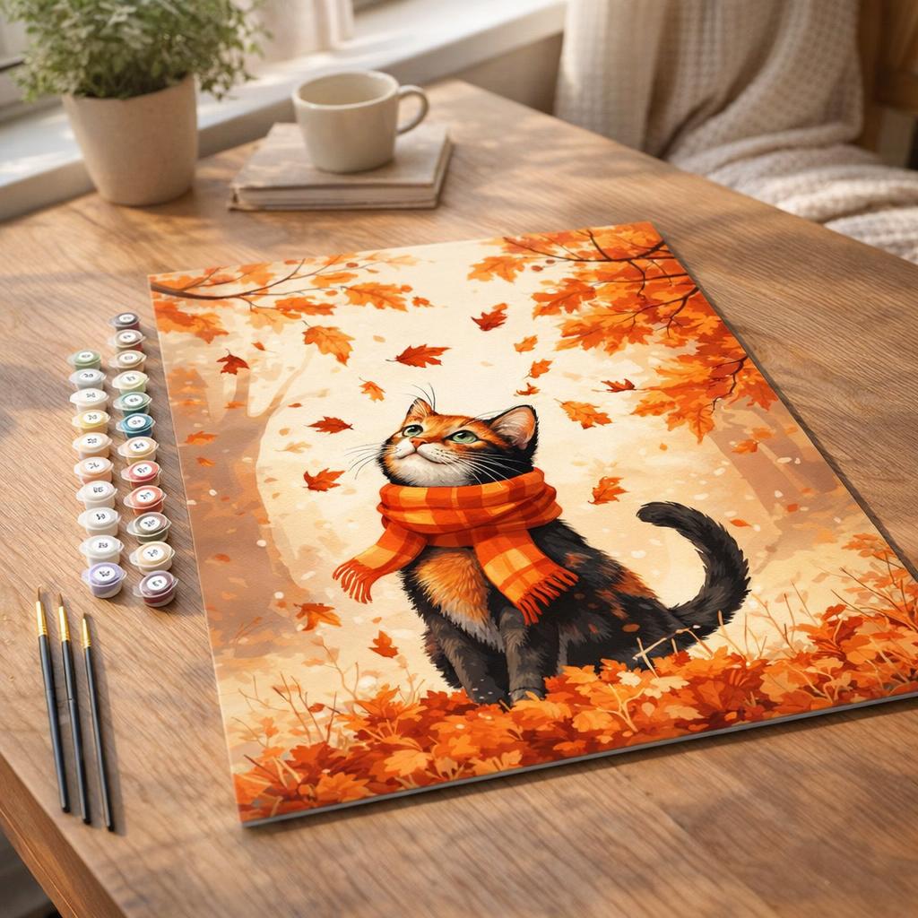 Chat joueur en Automne - Toile roulée