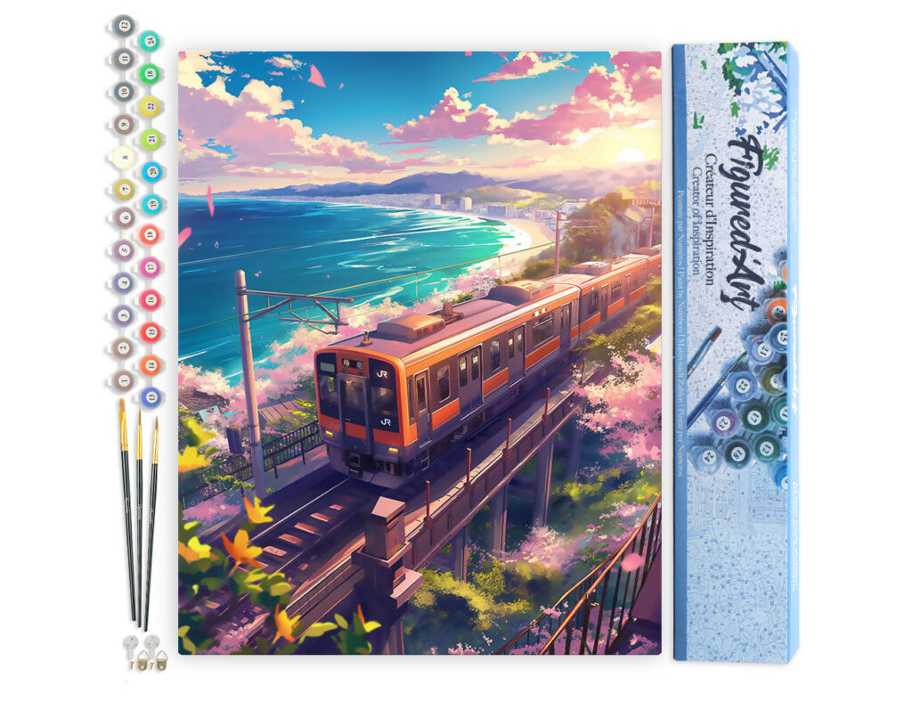 Chemin de Fer des Cerisiers en Fleurs au Bord de l’Océan - Toile roulée