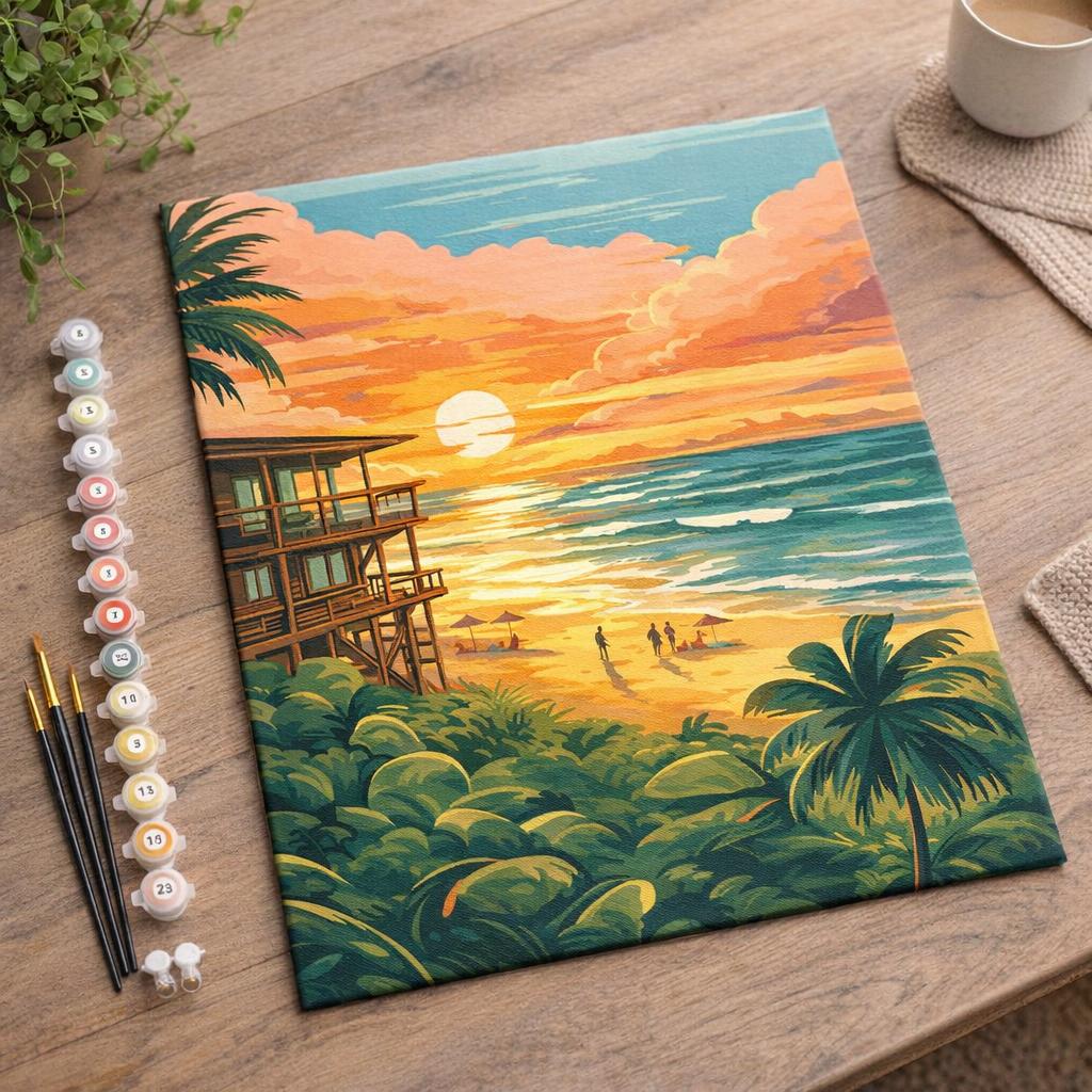Club de plage au coucher du soleil - Toile roulée