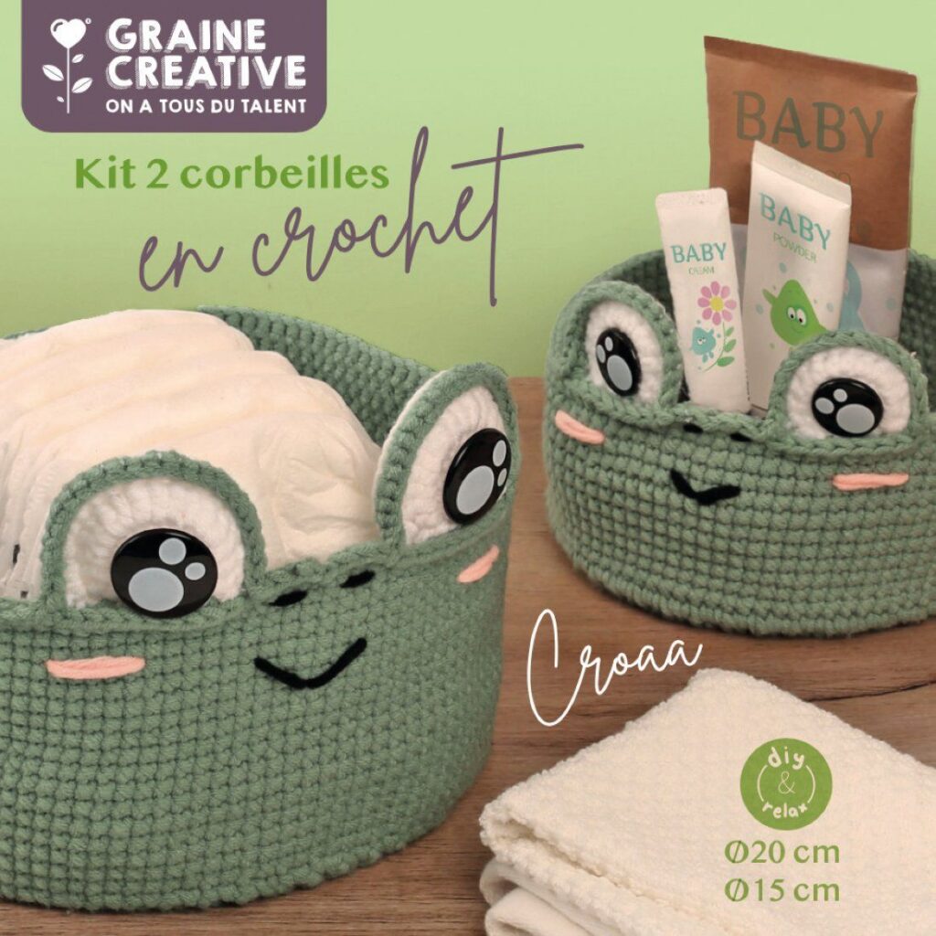 Kit DIY crochet - 2 Corbeilles en forme de grenouille