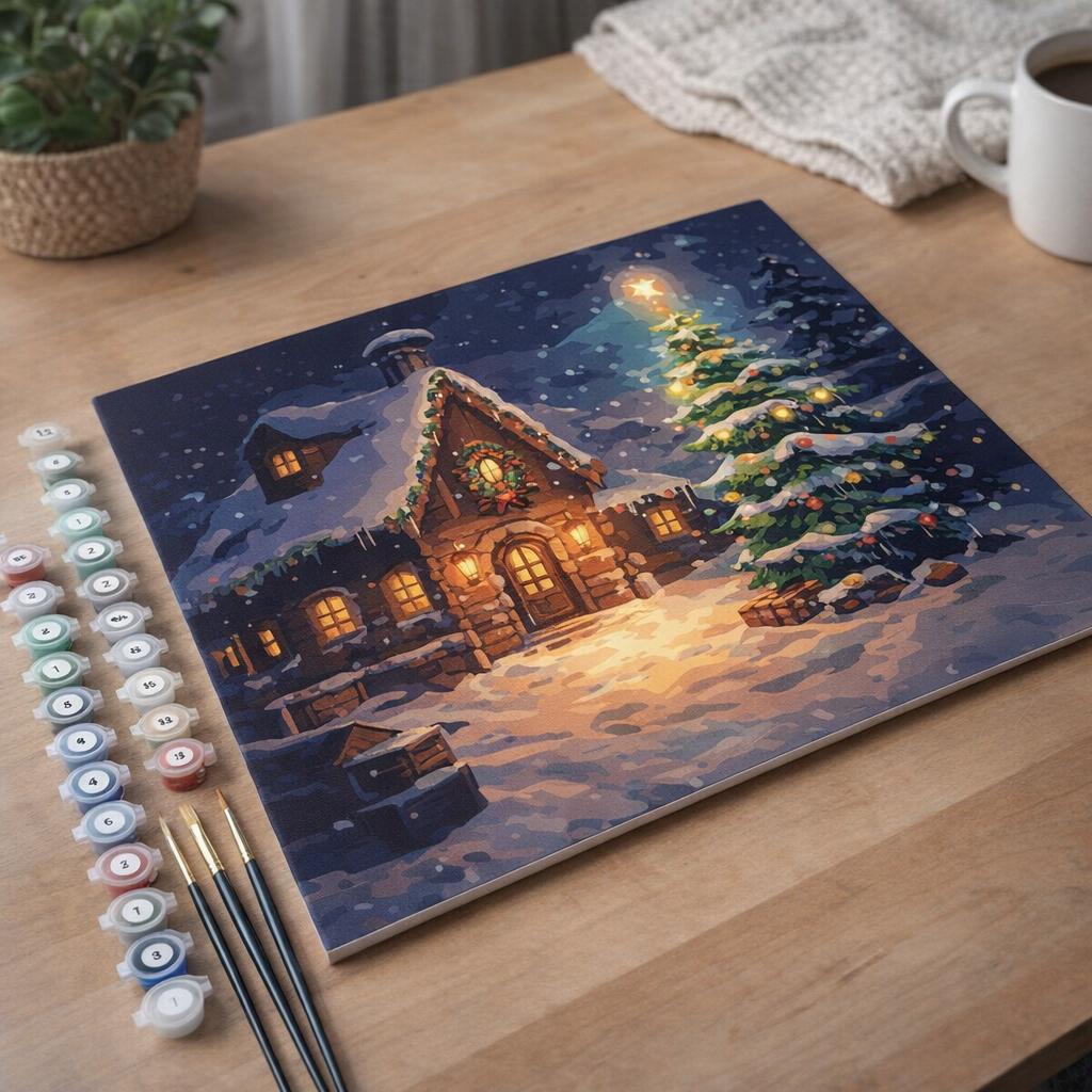 Cottage de Noël enneigé - Toile roulée