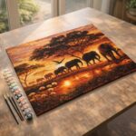 Eléphants au Coucher du soleil - Toile roulée